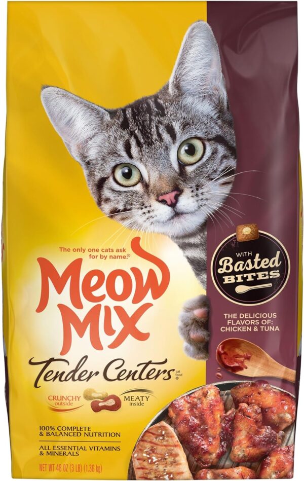 Meow Mix Tender Centers Basted Bites Dry Cat Food, Chicken & Tuna Flavor, 3 Pound (Pack of 4), Crunchy Outside Meaty Inside - Image 3