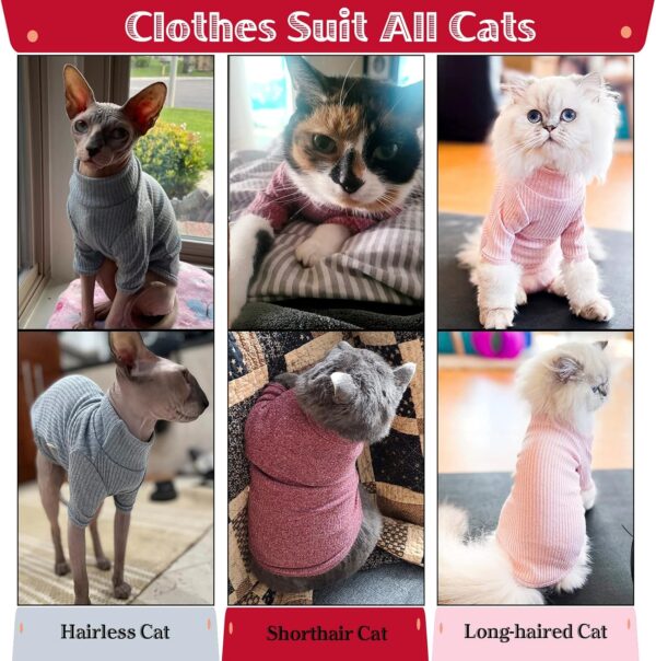 DENTRUN Sphynx Hairless Cats Shirt Pullover Kitten T-Shirts, Breathable Cat Wear Turtleneck Sweater Adorable Cat's Clothes Vest Pajamas Jumpsuit - Image 6