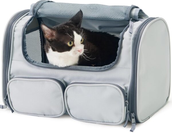 FUKUMARU Cat Carrier, Soft-Sided Pet Carriers for Small Dogs and Medium Cats Under 12lb, Airline Approved Travel Cat Bag with Double-sided Cushion and 4 Storage Bags, Portable and Washable，Grey S