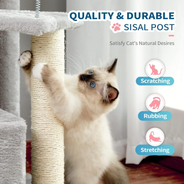 Made4Pets Cat Tree, Carpet Cat Tower Grey for Indoors Cats, Cute Wood Kitty Condo with Scratching Post and Pad, 29" Multi-Level Modern Activity Climbing Furniture for Small and Medium Cats - Image 7