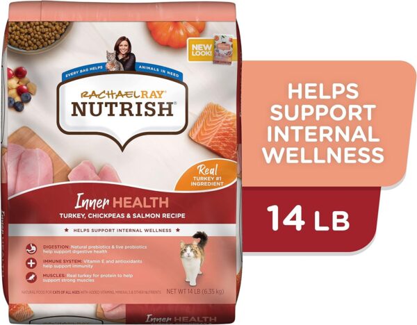 Rachael Ray Nutrish Inner Health Premium Natural Dry Cat Food with Added Vitamins, Minerals & Other Nutrients, Turkey with Chickpeas & Salmon Recipe, 14 Pounds - Image 2