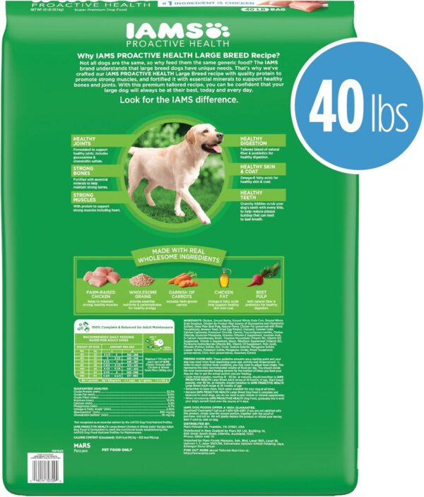 IAMS Adult High Protein Large Breed Dry Dog Food with Real Chicken, 40 lb. Bag - Image 2