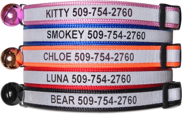 GoTags Personalized Reflective Cat Collars, Engraved Custom Cat Collar with Name and Phone Identification, Breakaway Collar with Safety Release Buckle and Bell, Adjustable for Cats and Kitten, (Blue)