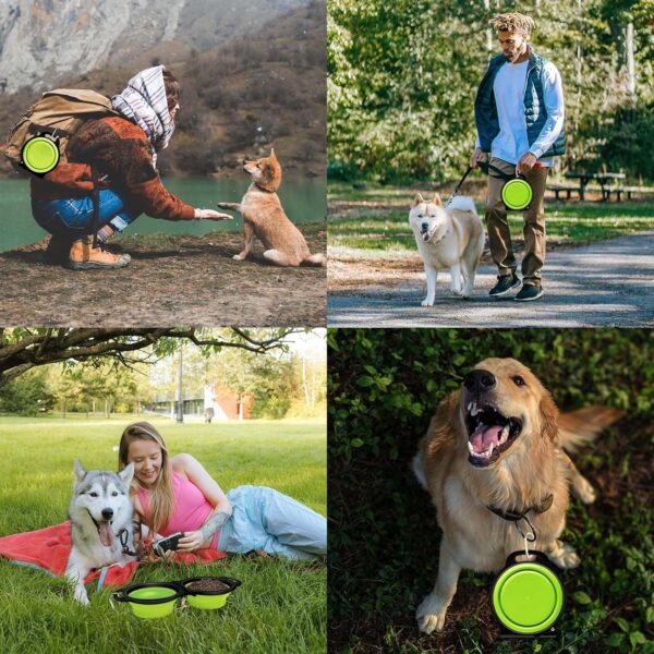 Collapsible Silicone Cat and Dog Travel Bowls,2 in 1 Foldable Pet Feeding and Watering Dish for Walking Camping Hiking with Carabiner (Green) - Image 3