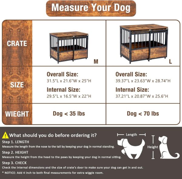 KOOPRO 32 Inch Dog Crate Furniture with Cushion for Large Medium Dogs, Wooden Heavy Duty Dog Kennel with Double Doors, Decorative Pet House Dog Cage Side End Table Indoor, Sliding Door Chew-Resistant - Image 6