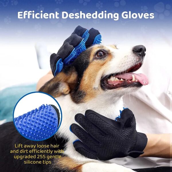 Abudbes 2024 Upgrade Pet Grooming Gloves for Gentle Shedding Dog Washing Gloves Efficient Pets Hair Remove Cat Gloves for Grooming Dog Bathing Gloves -1 Pair(Blue), Large - Image 2