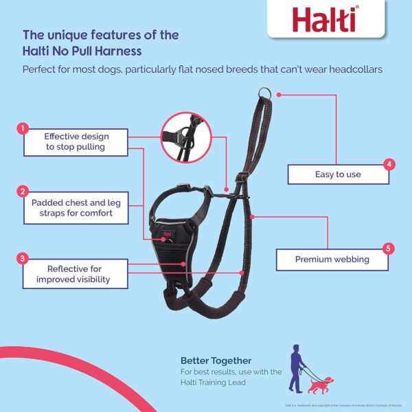 HALTI No Pull Harness - to Stop Your Dog Pulling on The Leash. Adjustable, Lightweight and Easy to Use. Reflective Dog Training Harness for Large Dogs (Size L),Black - Image 2