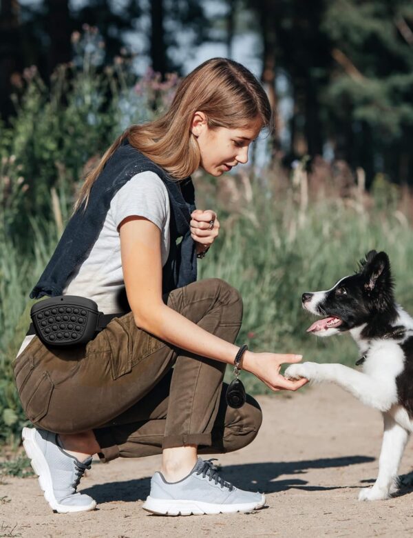 Dog Treat Pouch with Training Clicker 2.0-Upgrade Stronger Magnetic Closure to Avoid Spilling, 1.67 Cup Silicone Treat Bag Fanny Pack with Waist Belt for Pet Training Walking (Black) - Image 3