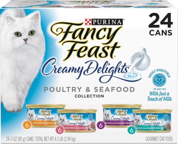 Purina Fancy Feast Wet Cat Food Variety Pack, Creamy Delights Poultry & Seafood Collection - (Pack of 24) 3 oz. Cans