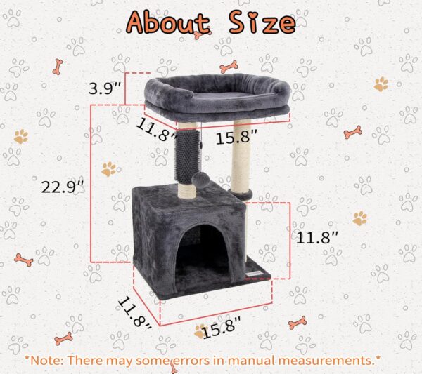 Small Cat Tree Tower,Cat Scratching Post for Indoor Cats,Featuring with Cat Cave and Cozy Perch,Cat Self Groomer and Interactive Dangling Ball Great for Kittens and Cats 26.8" (Smoky Gray) - Image 4