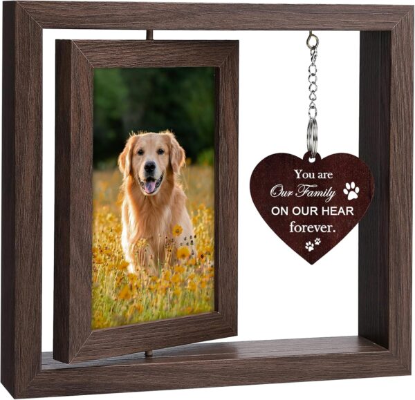 Pet Memorial Gifts for Dogs Cats- Dog Memorial Gifts for Loss of Dog, Rotating Wooden Picture Frame for Two 4x6 Photos, Loss of Dog Sympathy Gift, Memorial Picture Frame for Pets, Dogs, Cats, Brown