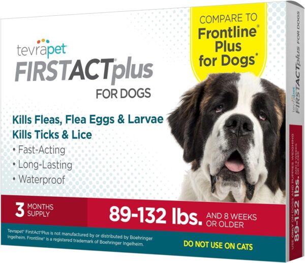 FirstAct Plus Flea Treatment for Dogs, Extra Large Dogs 89+ lbs, 3 Doses, Same Active Ingredients as Frontline Plus Flea and Tick Prevention for Dogs