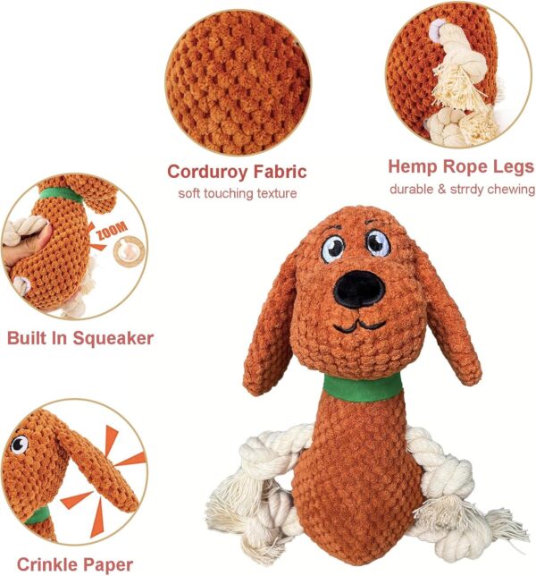 Dog Toys Squeaky Plush Toys, Cute Stuffed Dog Chew Toys, for Small Medium Large Dogs Pet Birthday Gifts Brown - Image 2