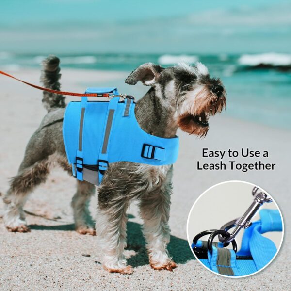 Queenmore Dog Life Jacket, XXL Dog Life Vest,High Floating Pet Life Vest for Swimming,Lightweight Adjustable Puppy Life Preserver for Boating,Dog Water Vest with Back Zip,Rescue Handle,Hook (Blue XXL) - Image 6