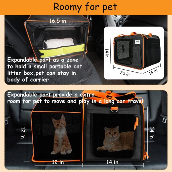 20 x 14 x 14 inches expandable pet carrier for 1 large cat Under 25 lbs,2 medium cats/rabbits 20 lbs+, 1 small dog under 15 lbs,cat Crate/Bag for short trip/long distance car Travel - Image 3