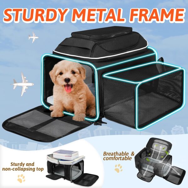 Top and Side Expandable Pet Carrier 17x13x9.5 Inches Southwest Airline Approved, Soft-Sided Carrier for Small Cats and Dogs with Locking Safety Zippers and Anti-Scratch Mesh(Black) - Image 5