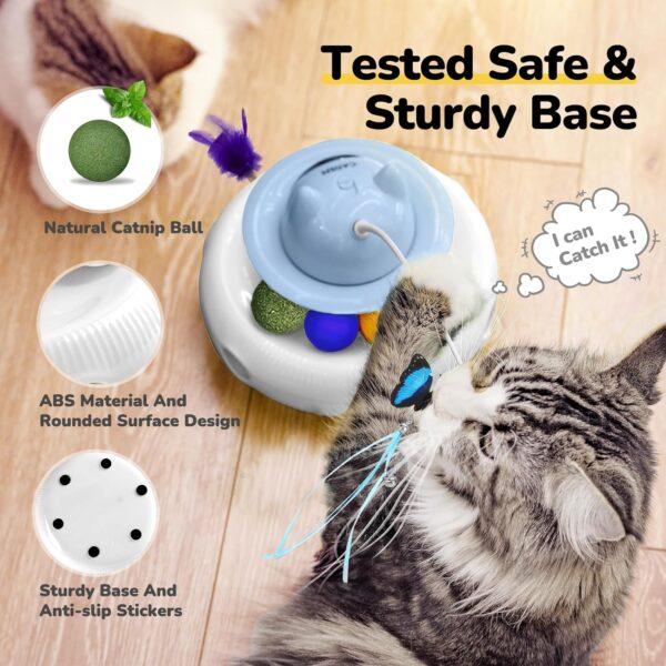 Cat Toys,4-in-1 Interactive Toy,for Indoor Bored Adult Cats & Kittens,Self Play Automatic Feather Teaser Wand,Catnip Trackball,Laser Pointer,Random Pop-Up Mole Hole,Rechargeable USB Power Blue - Image 6