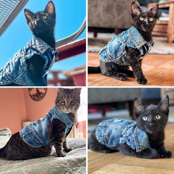 Dog Jean Jacket, Blue Denim Lapel Vest Coat T-Shirt Costume Cute Girl Boy Puppy Clothes, Comfort and Cool Apparel, for Small Medium Dogs Cats, Machine Washable Outfits (Small, Blue) - Image 8