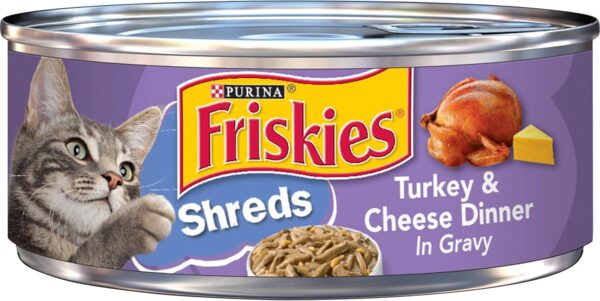 Purina Friskies Gravy Wet Cat Food, Shreds Turkey & Cheese Dinner - (Pack of 24) 5.5 oz. Cans