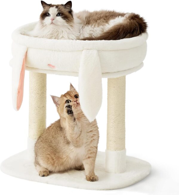 Lesure Cute Cat Tree Tower - Cat Tower with Nature Sisal Scratching Post for Indoor Large Cats and Kittens, Featuring with Soft Removable Cat Bed,Wide Perch, Playful Toy, 22x16.5x22.8in，Cream - Image 2