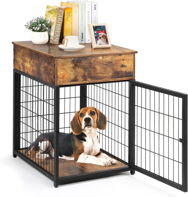 Dog Crate Furniture, Wooden Dog Crate End Table, Dog Kennel Pet House with Drawer, Indoor Decorative Pet Crate Dog Cage for Small Dog, Rustic Brown