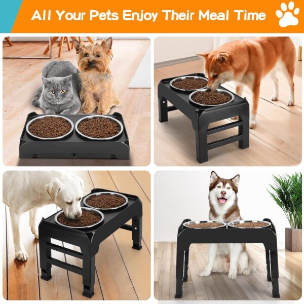 Elevated Dog Bowls, 4 Height Adjustable Raised Dog Bowl Stand with 2 Thick 50oz Stainless Steel Dog Food Bowls Non-Slip Dog Feeder for Large Medium Dogs Adjusts to 3.7", 9.2", 10.75", 12.36" Black - Image 8