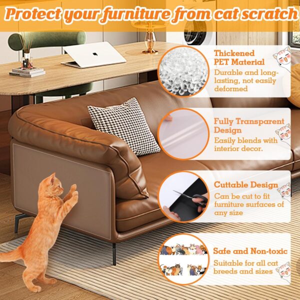 Cat Scratch Furniture Protector - Specially Designed for Leather Furniture, Clear Anti-Scratch Couch Protector for Cats, Sturdy & Easy to Remove, 8 Pack - Image 4