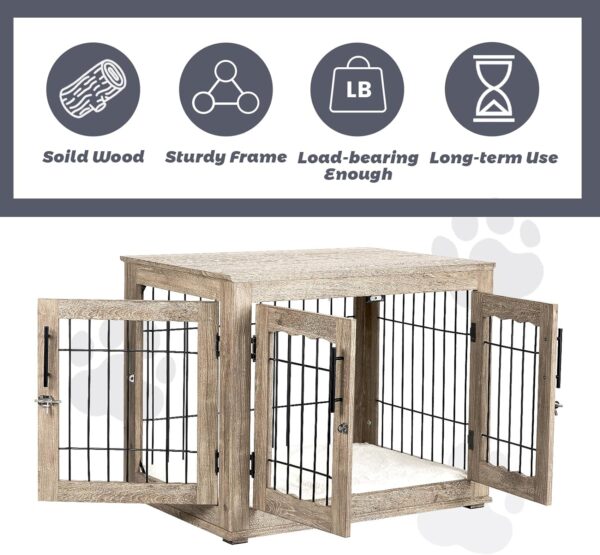 Dog Crate Furniture with Bed, Wooden Dog Kennel Furniture End Table Dog Crate with 3 Doors, Indoor Solid Wood Dog Cage - Image 5