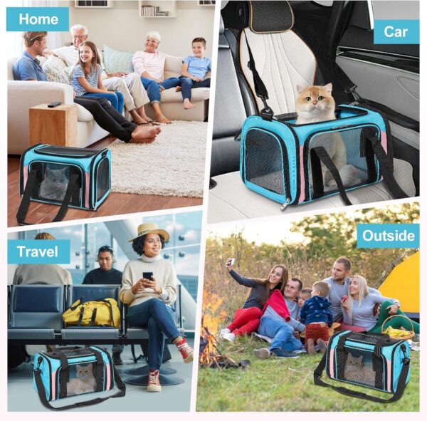 Discala Cat Dog Carrier Up to 15 Lbs TSA Airline Approved Pet Carrier for Small Medium Cats Puppies Dog Carriers for Small Dogs Collapsible Soft Sided Cat Travel Carrier - Blue&Pink 15.7"x10.2"x10.2" - Image 8