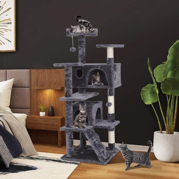 54in Cat Tree Cat Tower for Indoor Cats Plush Cat Condo Multi-Level Cat Furniture with Scratching Post, Jumping Platform Cat Play House Activity Center - Image 8