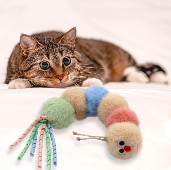 Interactive Natural Catnip Kicker, with Rattle and Ribbon, Bite Resistant, for All Ages Indoor Cat, Soft Caterpillar Kicker, Fluffy Kitten Toy - Image 5