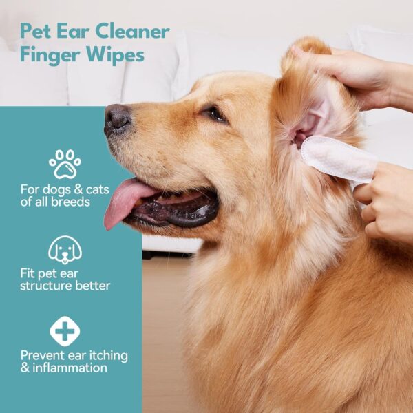 Natural Ear Wipes Finger for Dogs & Cats Comfy Finger Design | Clean Ear Wax, Debris & Dirt Gently | 50 Count Pack - Image 2