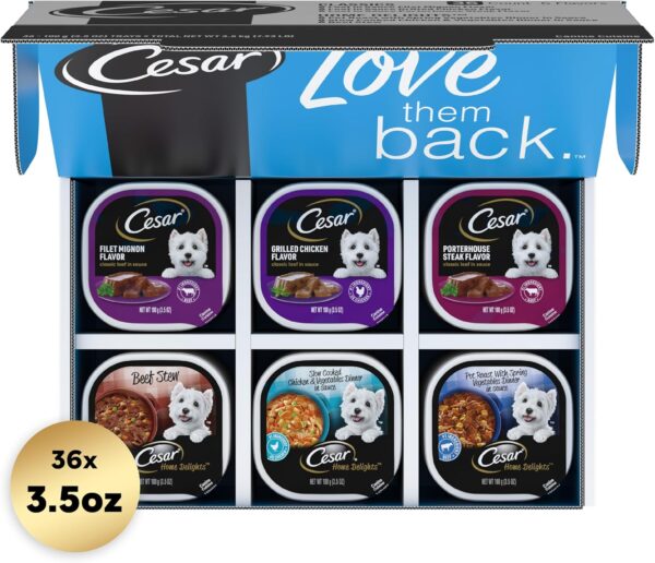 CESAR Adult Wet Dog Food HOME DELIGHTS & Classic Loaf in Sauce Variety Pack, 3.5 oz. Easy Peel Trays, 36 Count - Image 2