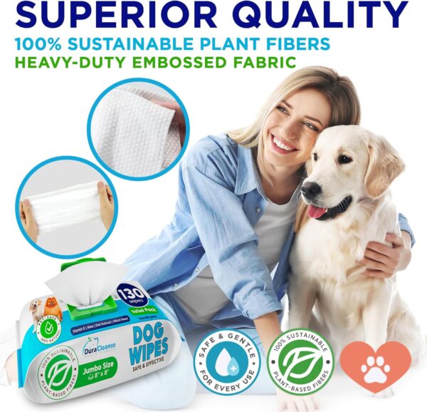 Dog Wipes for Paws and Butt - 130 Count + 4 Travel Puppy Wipes - 8" x 8" Large Dog Grooming Bath Wipes | Hypoallergenic Dog Face Wipes, Extra Thick Cleaning Deodorizing Pet Wipes for Dogs, Cats, Pets - Image 3