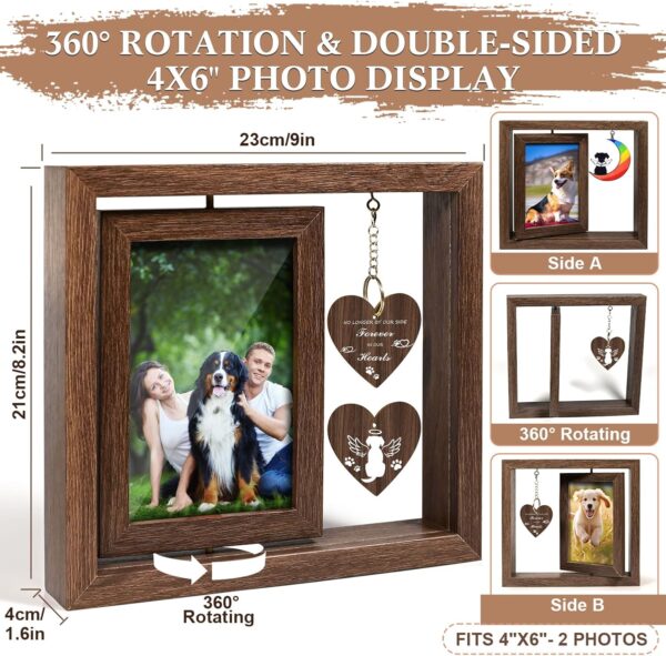 Dog Memorial Picture Frame, Pet Memorial Gifts for Dogs Rotating Wooden Photo Frame 4x6in, Dog Memorial Gifts for Loss of Dog, Rainbow Bridge Pet Loss Sympathy Gift for Dog Lovers - Image 2