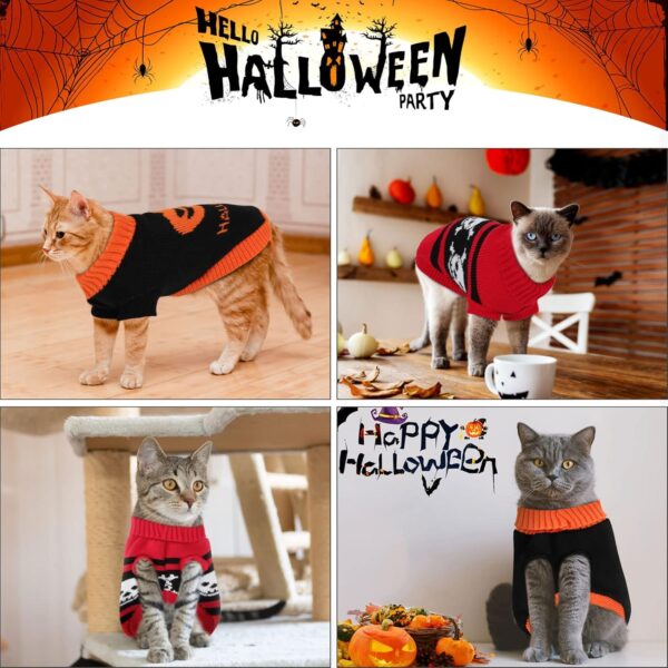 2 Packs Halloween Cat Sweater Turtleneck Knitted Pumpkin Sweaters for Cats Only Kitten Kitty Skull Sweater Warm Winter Knit Pullover Knitwear Puppy Small Dogs - Image 7