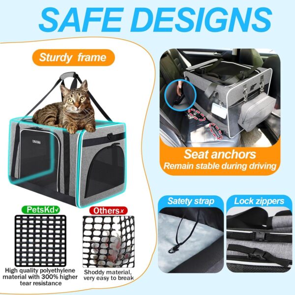 Large Pet Carrier with Wheels 24"x17"x17" for Large Cats, Pet Carrier for 2 Cats or Medium Dog, Cat Carrier for Car Travel with Litter Box and Bowl, Cat Soft Carrier with Locking Zipper(Grey) - Image 5