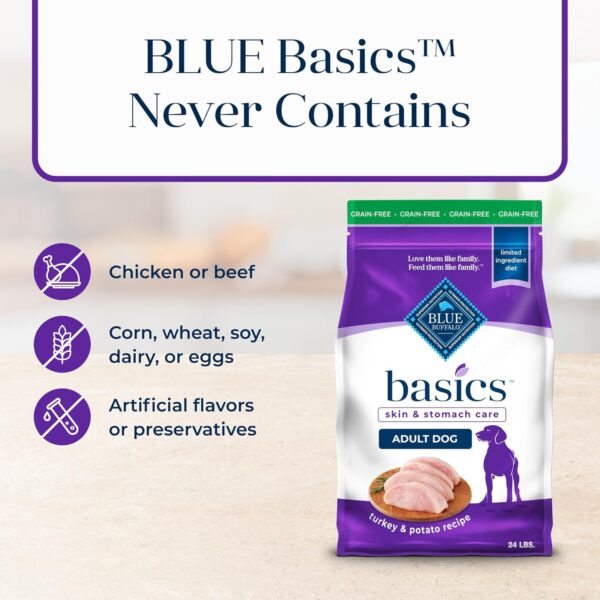 Blue Buffalo Basics Grain-Free Adult Dry Dog Food, Skin & Stomach Care, Limited Ingredient Diet for Dogs, Turkey Recipe, 24-lb. Bag - Image 6