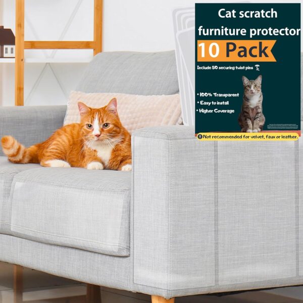 Anti Cat Scratch Furniture Protector, 10 Pack, Cat Couch Protector, Couch Protector for Cats, Furniture Protectors from Cats, Couch Cat Scratch Protector (10 Pack + 50 Twist Pins) - Image 9