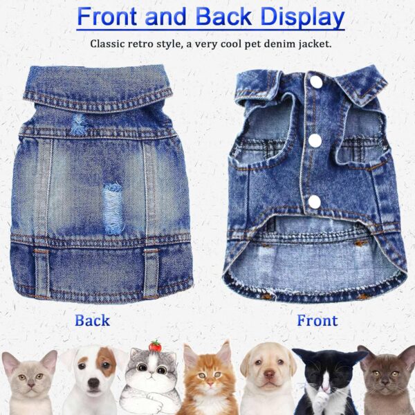 Dog Jean Jacket, Blue Denim Lapel Vest Coats Classic Pet Shirt Cute Girl Boy Dog Puppy Clothes, Comfort and Cool Costume, Dog Outfit for Small Medium Dogs Cats Kitten, Washed Apparel (Blue, Small) - Image 5