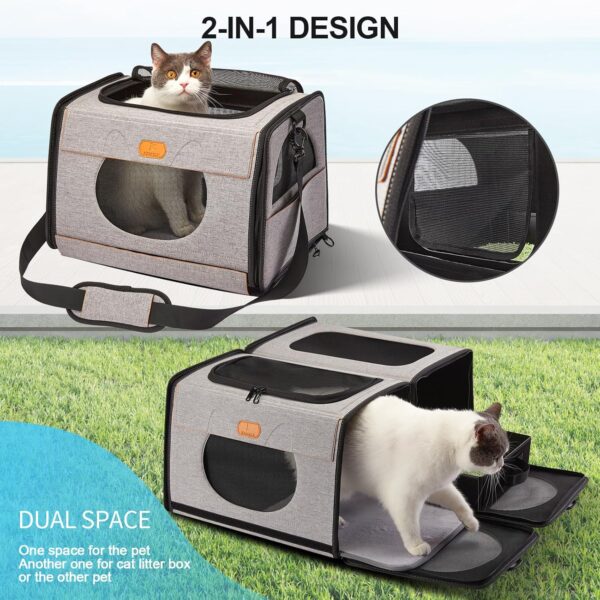 Cat Carrier with Litter Box for Travel, Cat Bags for Bath, Collapsible Pet Carrier for Cats Puppies Car, 2 Cat Travel Carrier Large, Double Pet Carrier (Style-1) - Image 4