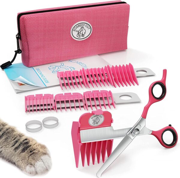 SCAREDY CUT Silent Pet Grooming Kit for Dog, Cat and all Pet Grooming - A Quiet Alternative to Electric Clippers for Sensitive Pets (Right-Handed Pink)