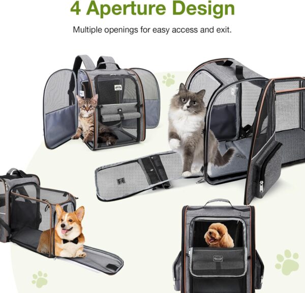 Lekebobor Large Cat Backpack Carrier Expandable Pet Carrier Backpack for Small Dogs Medium Cats Fit Up to 18 Lbs, Dog Backpack Carrier, Foldable Puppy Backpack Carrier for Travel, Hiking,Grey - Image 5