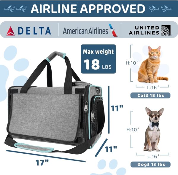 Cat Carrier American, United, Delta Airline Approved/Soft-Sided Pet Travel Bag for Medium Cat 15+ lbs Small Dog Traveling Crate Under 15 Pounds TSA Approved Carrying Cage Underseat Cabin Gray - Image 3