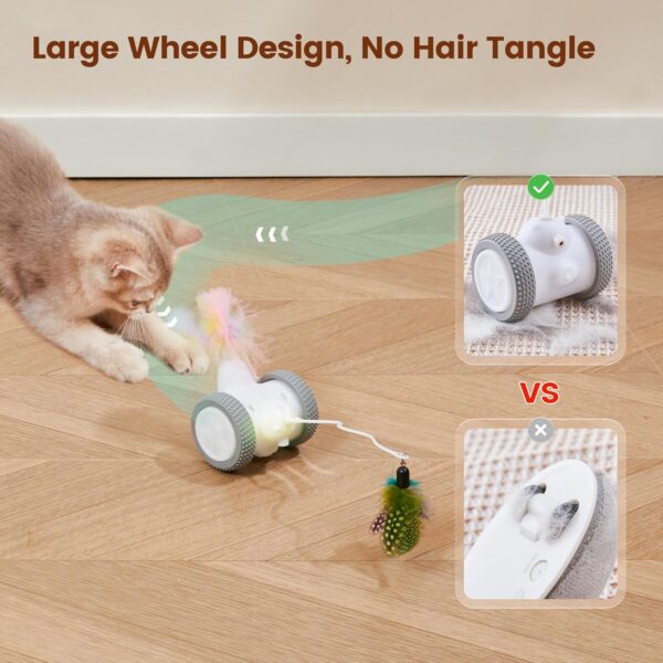 Potaroma Cat Laser Toys Interactive 3in1, Rechargeable, Automatic Moving Wheels, 2 Feathers, Indoor Kitten Exercise Kicker Toys, Assorted Colors Feathers for All Breeds - Image 5