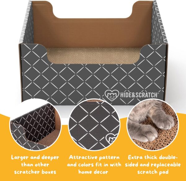 Hide & Scratch Extra-Large Heavy Duty Cardboard Cat Scratcher Box and Cat Bed with Refillable Scratch Pad - Image 3