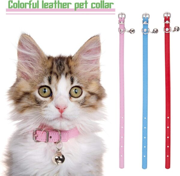 Weewooday 6 Pieces Leather Cat Collar with Bell Leather Kitten Collar Cat Collar for Boy Cats, Girl Cats with Safety Elastic Strap Cute Pet Collars for Small Cat Kitten Puppy(Bright Color) - Image 5