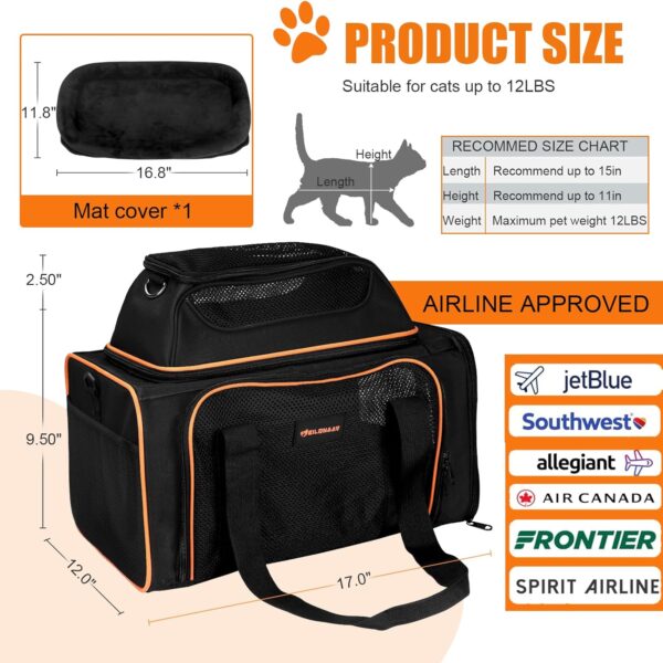 Cat Carrier Pet Carrier Airline Approved,Small Dog Carrier(17x12x12 Ins) for Soft-Sided Carrier for Small Cats and Dogs 15lbs with Harness and Scratch-Proof Net Pet Travel Carrier (Black) - Image 2