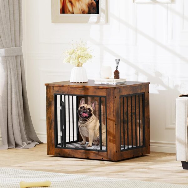 YITAHOME Dog Crate Furniture for Medium Dogs, Side End Table, Modern Dogs Kennel Indoor up to 35 lb, 2-in-1 Iron-Wood Fusion Dog Cage with Waterproof Top, Safety Corners,Steel Lock,30"L, Rustic Brown - Image 6