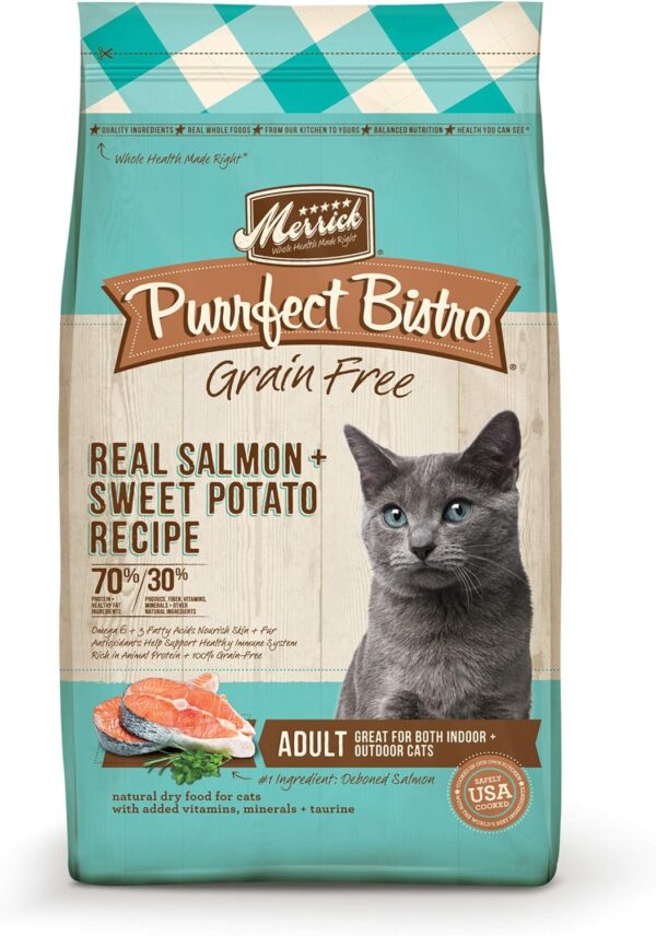 Merrick Purrfect Bistro Grain Free Natural Dry Cat Food For Adult Cats, Real Salmon And Sweet Potato Recipe - 12 lb. Bag